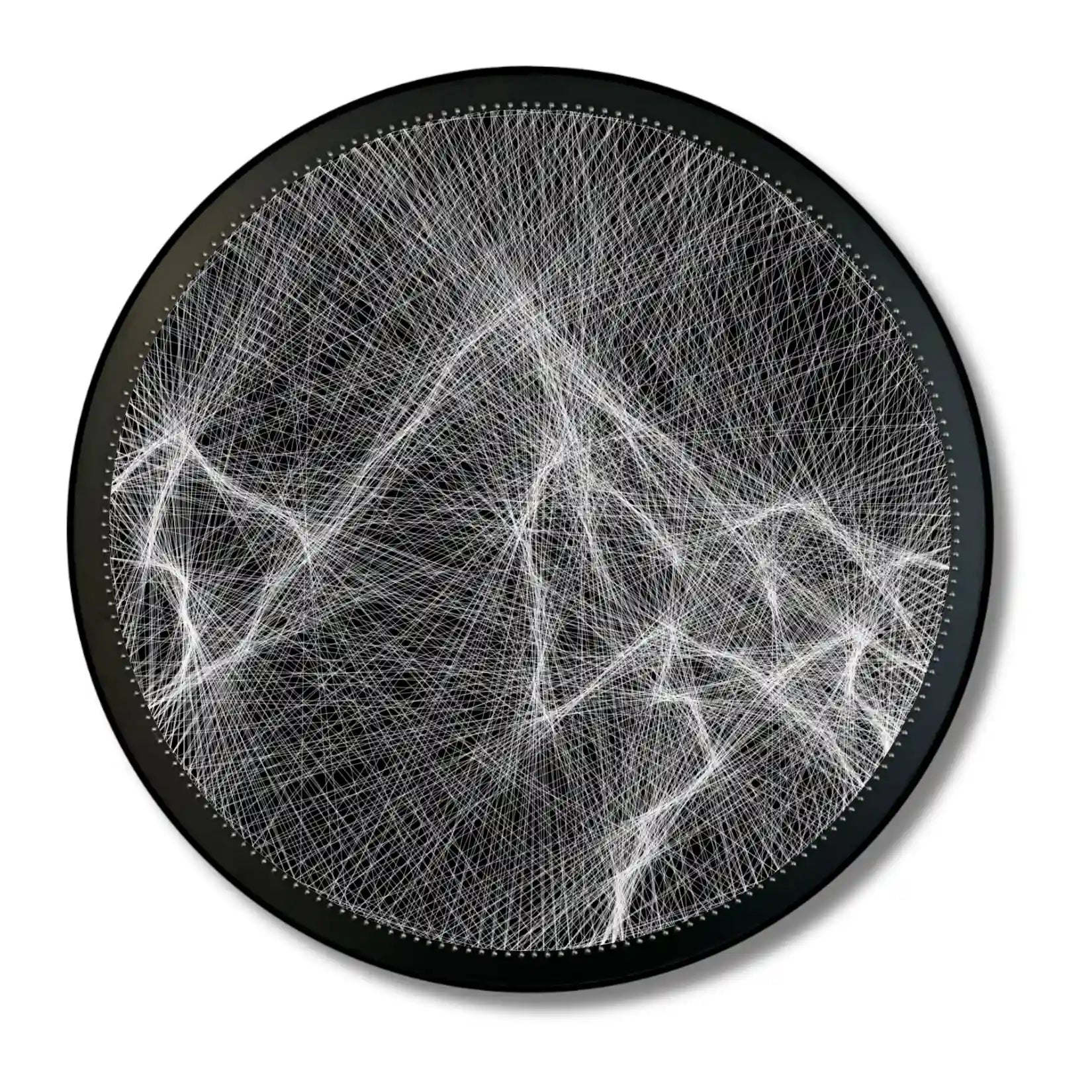 Finished string art design of mountain from the White Collection using black board and white strings