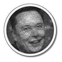 Finished string art design of Elon Musk from the Black Collection, using white board and black strings