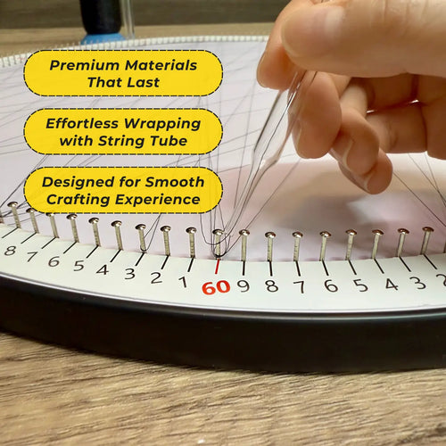 Detailed view of the string art creation process using the DIY Kit from the Black Collection