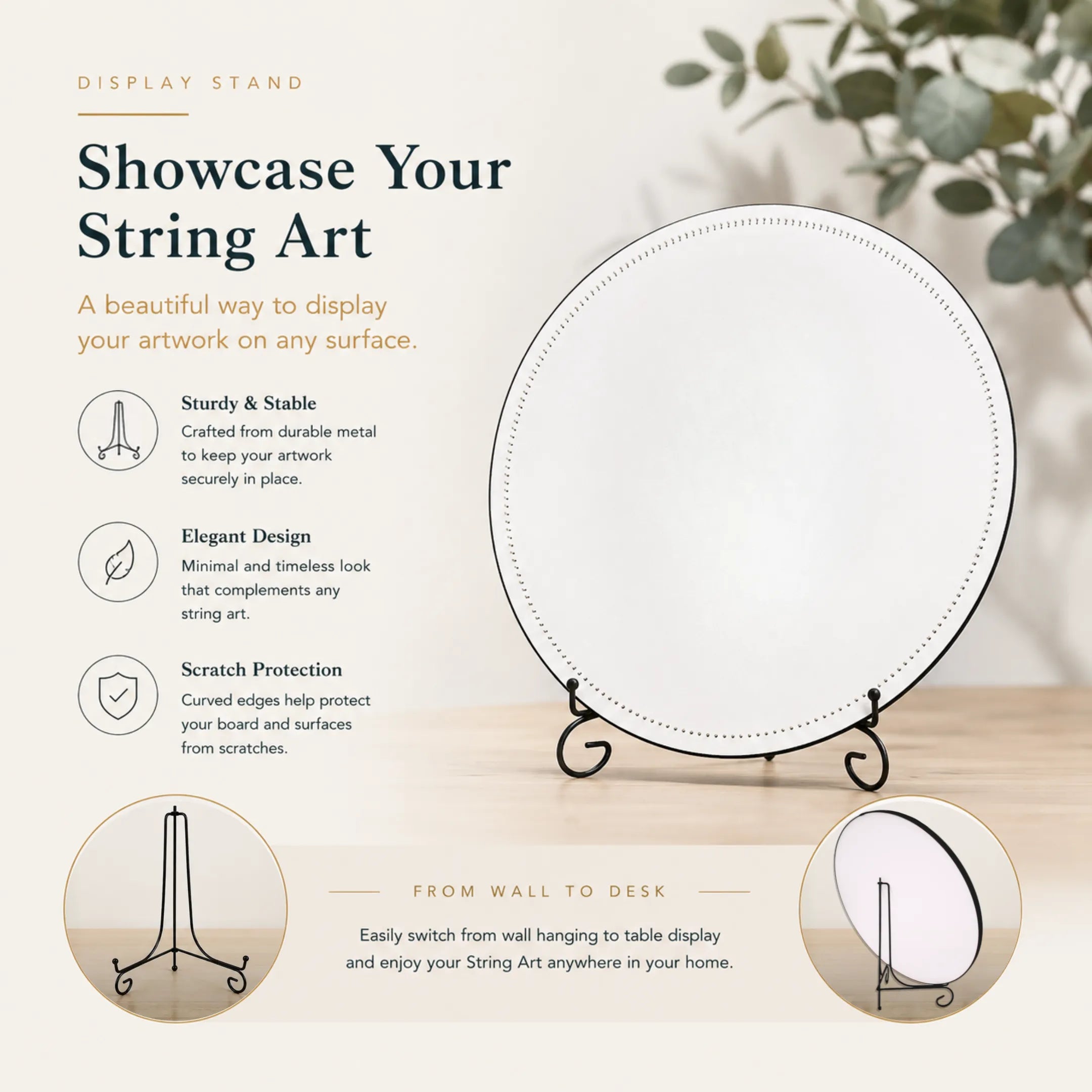 Display stand for String Art, ideal for desk or shelf placement