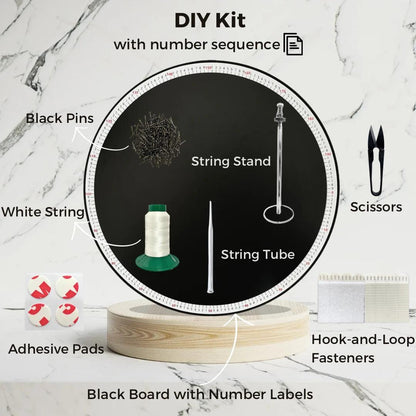 Contents of the DIY Kit from the White Collection, including tools and materials for creating string art