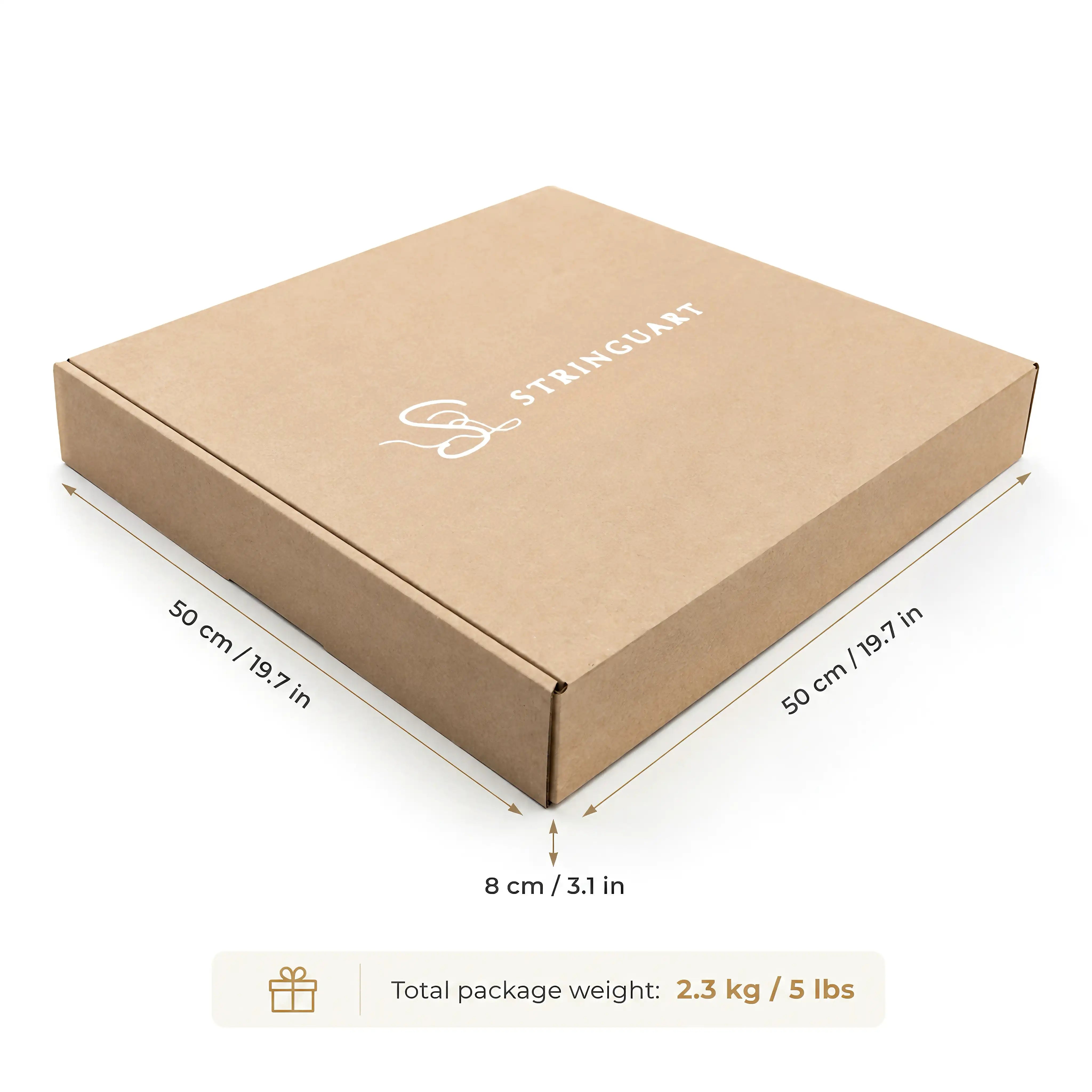 Dimensions and weight of the packaging box for the White Collection string art